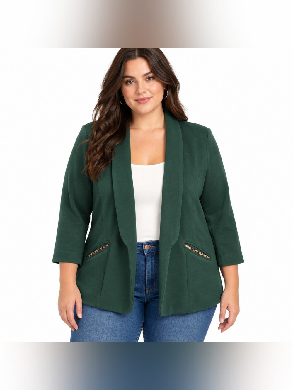 🐆 Skies Are Blue Green Leopard Lined Open Blazer Size XXL